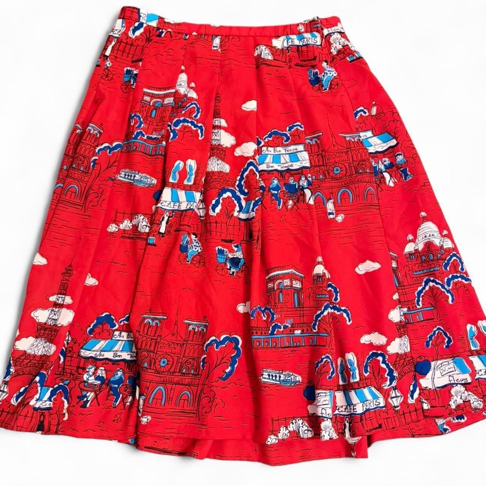 Pendleton Red Pleated Skirt with Blue Print